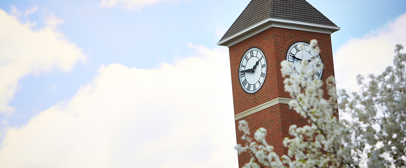 The clock tower on the Abbott Center, which is home to 91ֿ’s new Welcome Center.
